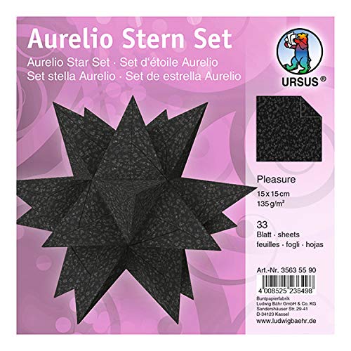 Ursus 35635590 - Faltblätter Aurelio Stern Pleasure, schwarz, 33 Blatt, aus Papier 135 g/qm, ca. 15 x 15 cm, beidseitig bedruckt, ideal als Weihnachtsdeko Ursus 35635590 - Faltblätter Aurelio Stern Pleasure, schwarz, 33 Blatt, aus Papier 135 g/qm, ca. 15 x 15 cm, beidseitig bedruckt, ideal als Weihnachtsdeko von Ursus