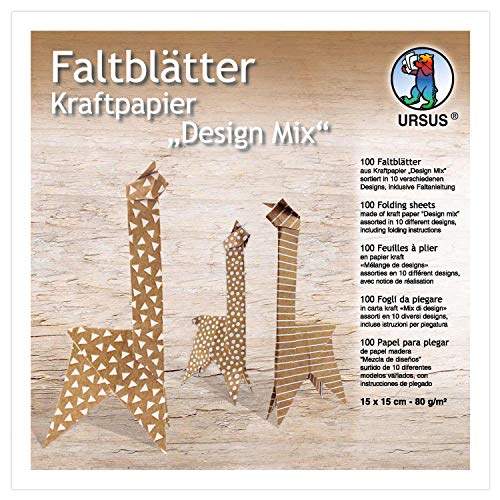 Ursus 38055599F - Faltblätter Kraftpapier Design Mix, 100 Blatt in 10 verschiedenen Motiven, ca. 15 x 15 cm, 80 g/qm, einseitig Bedruckt, zum Falten von Fensterbildern, Sternen und Figuren, braun/weiß Ursus 38055599F - Faltblätter Kraftpapier Design Mix, 100 Blatt in 10 verschiedenen Motiven, ca. 15 x 15 cm, 80 g/qm, einseitig Bedruckt, zum Falten von Fensterbildern, Sternen und Figuren, braun/weiß von Ursus
