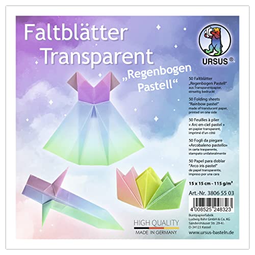 Ursus 38065503 - Faltblätter Transparent "Regenbogen Pastell" 115 g/m², 50 Faltblätter 15 x 15 cm, einseitig bedruckt Ursus 38065503 - Faltblätter Transparent "Regenbogen Pastell" 115 g/m², 50 Faltblätter 15 x 15 cm, einseitig bedruckt von Ursus