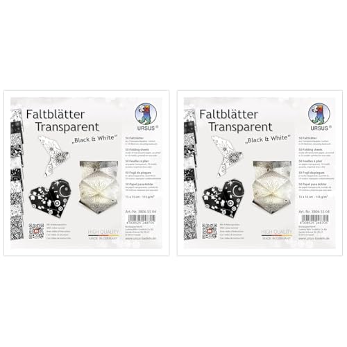 Ursus 38065504 - Faltblätter Transparent "Black & White" 115 g/m², 50 Faltblätter 15 x 15 cm, einseitig bedruckt (Packung mit 2) von Ursus