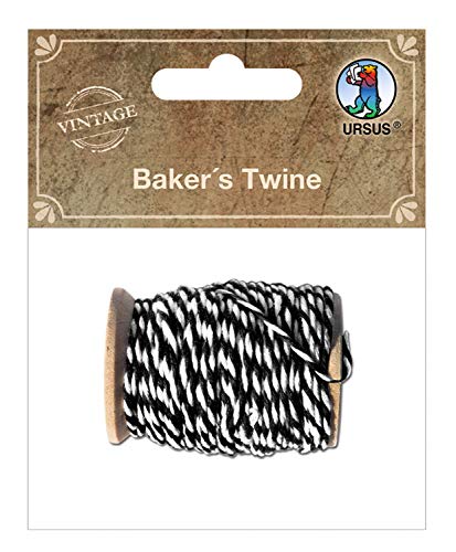 Ursus 40590001 - Bakers Twine, 10 m in schwarz/weiß, robustes Baumwollgarn auf einer Holzspule, für vielfältige Bastelarbeiten geeignet von Ursus