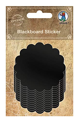 Ursus 40700003 - Blackboard Sticker, Aufkleber aus Tafelfolie, 12 Stück, Durchmesser ca. 6,5 cm, zur individuellen Beschriftung, als Etikett für Vorratsbehälter oder als Geschenkanhänger von Ursus