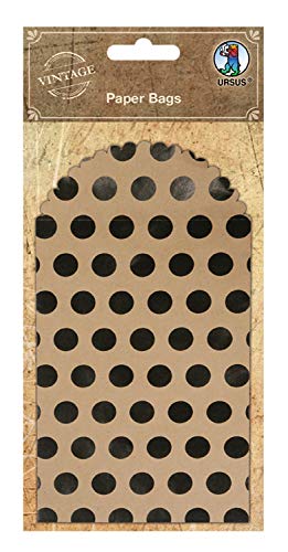 Ursus 40760001 - Paper Bags, Geschenkbeutel aus Papier bedruckt mit schwarzen Punkten, 6 Stück, ca. 8,8 x 13,4 cm, ideal zum Verpacken von kleinen Geschenken von Ursus