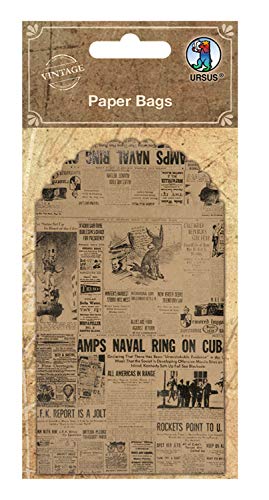 Ursus 40770001 - Paper Bags, Geschenkbeutel aus Papier bedruckt mit altem Zeitungspapier, 6 Stück, ca. 7 x 10,2 cm, ideal zum Verpacken von kleinen Geschenken von Ursus