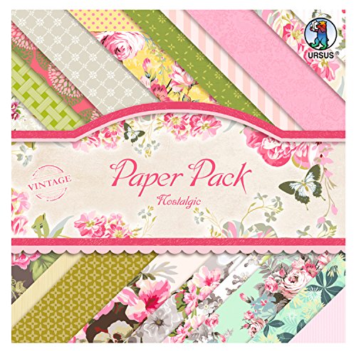 Ursus 40950099 - Paper Pack Nostalic, einseitig bedrucktes Papier, 40 Blatt in 20 verschiedenen Motiven, ca. 20,5 x 20,5 cm, ideale Grundlage für kreative Bastelarbeiten von Ursus