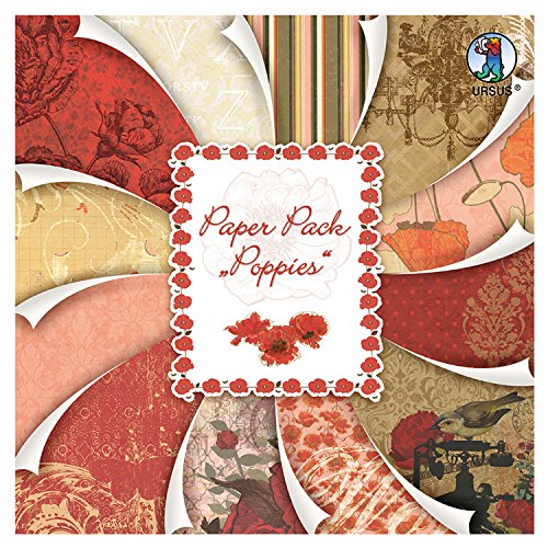 Ursus 41100099F - Pack Poppies, ca. 30,5 x 30,5 cm, 24 Blatt sortiert in 12 Motiven von Ursus