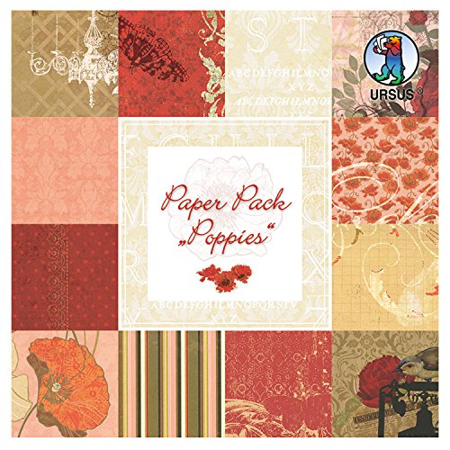 Ursus 41200099F - Paper Pack Poppies, ca. 15,3 x 15,3 cm, 24 Blatt sortiert in 12 Motiven von Ursus