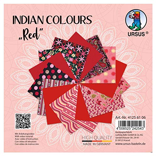 Ursus 41256106 - Indian Colours Red, mit 10 Naturpapier und 5 Blatt Tonzeichenpapier, einseitig Bedruckt, mit Metall-Effekt und Glitter veredelt Ursus 41256106 - Indian Colours Red, mit 10 Naturpapier und 5 Blatt Tonzeichenpapier, einseitig Bedruckt, mit Metall-Effekt und Glitter veredelt von Ursus