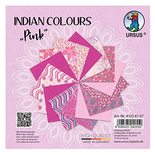 Ursus 41256107 - Indian Colours Pink, mit 10 Naturpapier und 5 Blatt Tonzeichenpapier, einseitig Bedruckt, mit Metall-Effekt und Glitter veredelt von Ursus