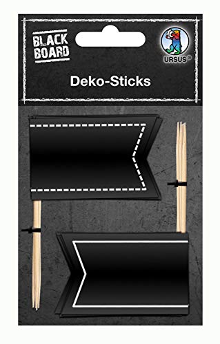 Ursus 42930003 - Tafelfolien Deko-Sticks, matt schwarz, 10 Stück, ca. 5,5 x 3,5 cm, abwaschbar, schreibbar mit Speckstein, Kreide und Buntstiften, ideal als Tortendeko von Ursus