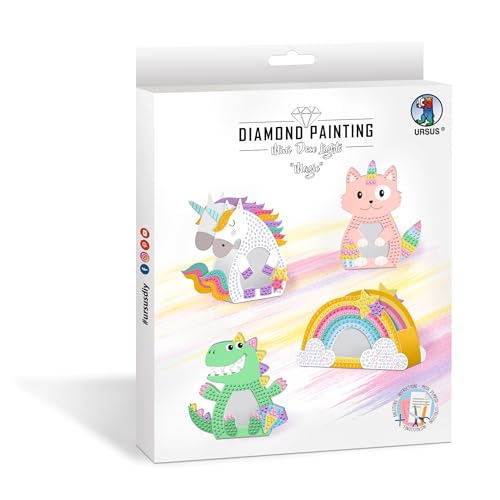 Ursus 4348 00 01F - Diamond Painting Mini Deco Lights "Magie", Bastelset für Kinder, 4er Set zum kreativen Gestalten und Verzieren, mit Diamantensteinen und Motiven von Ursus