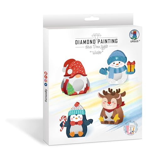 Ursus 4348 00 03F - Diamond Painting Mini Deco Lights "Winter", Bastelset für Kinder, 4er Set zum kreativen Gestalten und Verzieren, mit Diamantensteinen und Motiven von Ursus