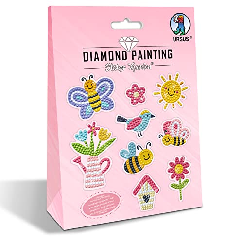 Ursus 43500010 - Diamond Painting Sticker Garden zum Gestalten von Stickern mit funkelnden Diamanten, 2 Stickerbogen ca. 15 x 10 cm, mit Zubehör, Farbenfroh von Ursus