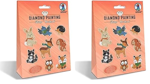 Ursus 43500011 - Diamond Painting Sticker Woodland zum Gestalten von Stickern mit funkelnden Diamanten, 2 Stickerbogen ca. 15 x 10 cm, mit Zubehör (Packung mit 2) von Ursus