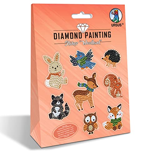Ursus 43500011 - Diamond Painting Sticker Woodland zum Gestalten von Stickern mit funkelnden Diamanten, 2 Stickerbogen ca. 15 x 10 cm, mit Zubehör von Ursus
