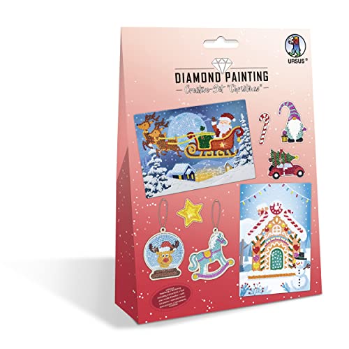 Ursus 43510007 - Diamond Painting Creative Set "Christmas", Bastel-Set für Kinder zum kreativen Gestalten von Bildern, Anhängern und Stickern mit Diamanten von Ursus