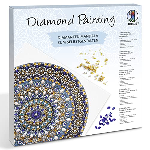 Ursus 43520002F - Diamond Painting Mandala Set 2, Bastelset mit Steinchen in blau, weiß und gelb, 1 Leinwand 30 x 30 x 1,5 cm von Ursus