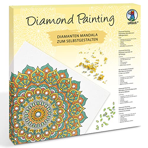 Ursus 43520007F - Diamond Painting Mandala Set 7, Bastelset mit Steinchen in Mint-, Orange- und Gelbtönen zum Selbstgestalten, eine Leinwand ca. 30 x 30 x 1,5 cm groß von Ursus