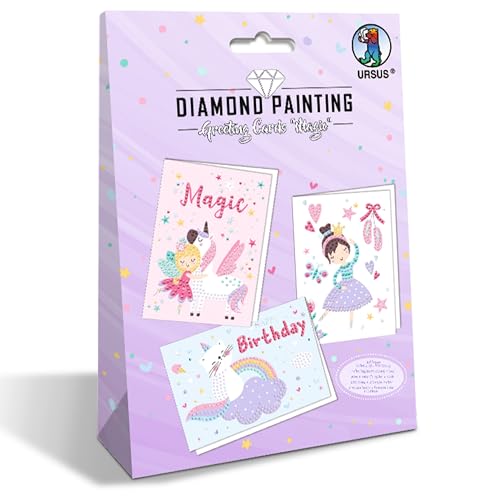 Ursus 43540001F - Diamond Painting Greeting Cards "Magic", Bastelset für Kinder zum kreativen Gestalten von Grußkarten, 3 Stück, DIN B6 Ursus 43540001F - Diamond Painting Greeting Cards "Magic", Bastelset für Kinder zum kreativen Gestalten von Grußkarten, 3 Stück, DIN B6 von Ursus