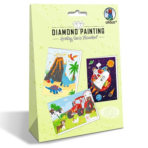 Ursus 43540002F - Diamond Painting Greeting Cards "Adventure", Bastelset für Kinder zum kreativen Gestalten von Grußkarten, 3 Stück, DIN B6 von Ursus