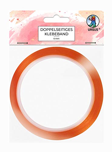 Ursus 44010000 - Doppelseitiges Klebeband, rot, Breite ca. 6 mm, Länge ca. 10 m, transparent, eine Rolle, vielseitig einsetzbar, ideal zum Basteln von Ursus
