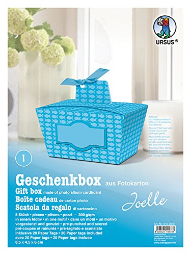 Ursus 5100001 - Geschenkbox Joelle, Fische, blau, 5 Stück, aus Fotokarton 300 g/qm, beidseitig bedruckt, vorgestanzt und genutet, inklusive 20 Paper Tags, ideal für kleine Überraschungen von Ursus