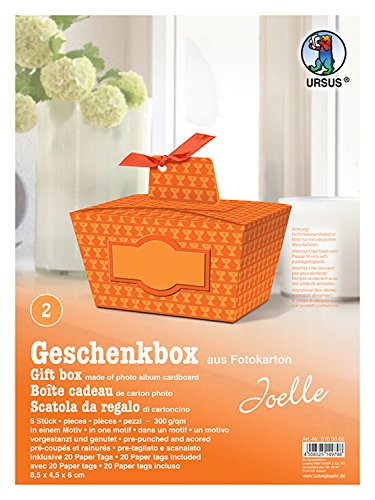 Ursus 5100002 - Geschenkbox Joelle, Kelche Motiv, orange, 5 Stück, aus Fotokarton 300 g/qm, beidseitig bedruckt, vorgestanzt und genutet, inklusive 20 Paper Tags, ideal für kleine Überraschungen von Ursus