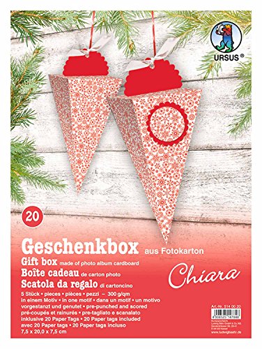 Ursus 5140020 - Geschenkbox Chiara, Schneestern rot, 5 Stück, aus Fotokarton 300 g/qm, beidseitig bedruckt, vorgestanzt und genutet, inklusive 20 Paper Tags, ideal für kleine Überraschungen von Ursus