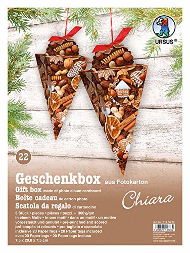 Ursus 5140022 - Geschenkbox Chiara, Weihnachtliche Deko, 5 Stück, aus Fotokarton 300 g/qm, beidseitig bedruckt, vorgestanzt und genutet, inklusive 20 Paper Tags, ideal für kleine Überraschungen von Ursus