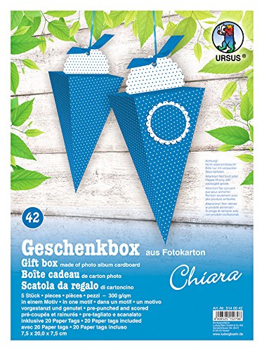 Ursus 5140042 - Geschenkbox Chiara, blau gepunktet, 5 Stück, aus Fotokarton 300 g/qm, beidseitig bedruckt, vorgestanzt und genutet, inklusive 20 Paper Tags, ideal für kleine Überraschungen von Ursus
