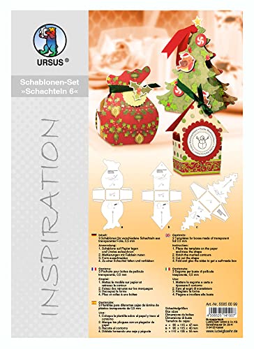 Ursus 55850099 - Inspiration Set Schachteln 6, Geschenkschachteln, 3 Schablonen in 3 verschiedenen Motiven, aus transparenter Folie, Schablonenstärke ca. 0,5 mm, ideal für kleine Geschenke von Ursus