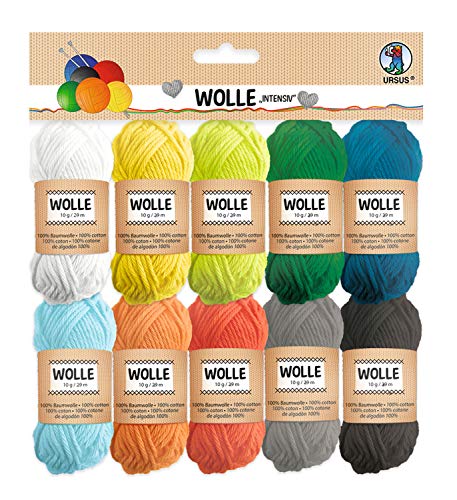 Ursus 56040099 - Wolle intensiv, aus 100% Baumwolle, in 10 verschiedenen Farben, Knäuel á 10 g / 29 m, zum Stricken und Häkeln und für kleine Bastelprojekte Ursus 56040099 - Wolle intensiv, aus 100% Baumwolle, in 10 verschiedenen Farben, Knäuel á 10 g / 29 m, zum Stricken und Häkeln und für kleine Bastelprojekte von Ursus