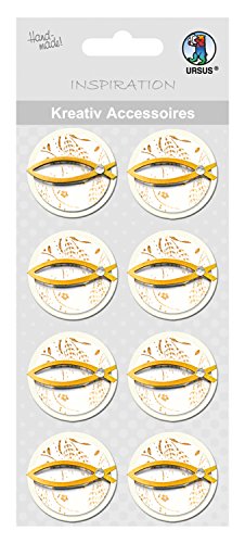 Ursus 564000215 - Kreativ Accessoires, Fisch 2, gold, 8 Stück, selbstklebend, aus verschiedenen hochwertigen Materialien, zum Dekorieren von Karten und Geschenke von Ursus