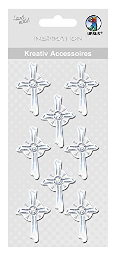 Ursus 564000218 - Kreativ Accessoires, Kreuz 1, silber, 8 Stück, selbstklebend, aus verschiedenen hochwertigen Materialien, zum Dekorieren von Karten und Geschenke von Ursus