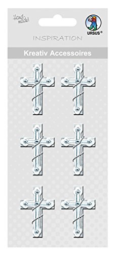 Ursus 564000220 - Kreativ Accessoires, Kreuz 2, silber, 8 Stück, selbstklebend, aus verschiedenen hochwertigen Materialien, zum Dekorieren von Karten und Geschenke von Ursus