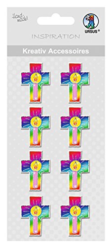 Ursus 564000270 - Kreativ Accessoires, buntes Kreuz, 8 Stück, selbstklebend, aus verschiedenen hochwertigen Materialien, zum Dekorieren von Karten und Geschenke von Ursus