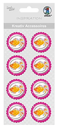 Ursus 564000281 - Kreativ Accessoires, Fische, pink/orange, 8 Stück, selbstklebend, aus verschiedenen hochwertigen Materialien, zum Dekorieren von Karten und Geschenke von Ursus