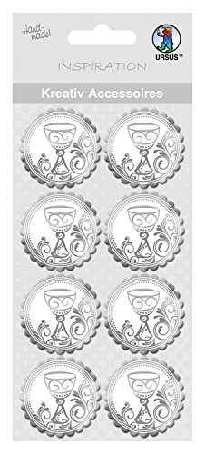 Ursus 564000300 - Kreativ Accessoires Charity, Kelch, silber, 8 Stück, selbstklebend, aus verschiedenen hochwertigen Materialien, zum Dekorieren von Karten und Geschenke von Ursus
