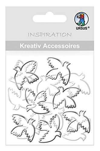 Ursus 56410052 - Kreativ Accessoires Mini Pack, Tauben, silber, selbstklebend, aus verschiedenen hochwertigen Materialien, geeignet zum Dekorieren von Grußkarten, Bilderrahmen und Geschenkboxen von Ursus