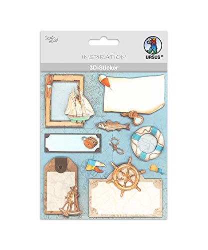 Ursus 56420020 - 3D Sticker, maritimen Motive 2, bestehend aus mehreren Ebenen, aus verschiedenen hochwertigen Materialien, selbstklebend, ideal zum Verzieren von Grußkarten und Geschenken von Ursus