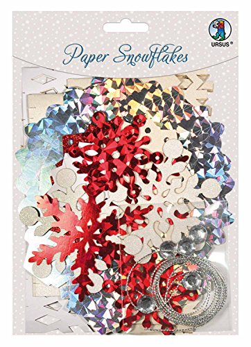 Ursus 56680002 - Paper Snowflakes, rot/weiß/silber, Set für 6 Paper Snowflakes, inklusive Bastelanleitung, ideal als stilvolle Weihnachtsdekoration von Ursus