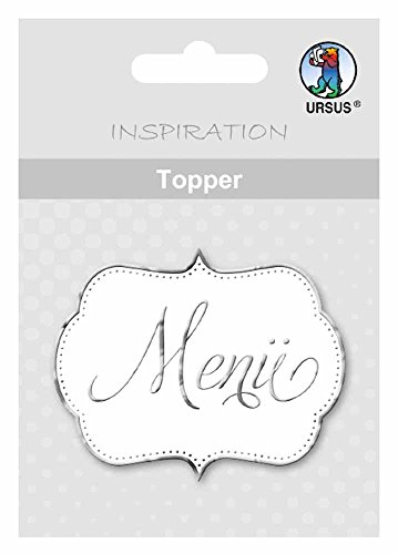 Ursus 56690010 - Topper Menü, weiß/silber, 8 Stück, ca. 6,5 x 7,6 cm, aus hochwertigen Materialien, mit edlem Perleffekt, Folienveredelt in silber, ideal zum Verzieren von Karten von Ursus