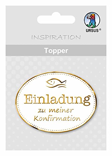 Ursus 56700008 - Topper Einaldung zu meiner Konfirmation, weiß/gold, 8 Stück, ca. 6,5 x 7,6 cm, aus hochwertigen Materialien, mit edlem Perleffekt, Folienveredelt in silber, zum Verzieren von Karten Ursus 56700008 - Topper Einaldung zu meiner Konfirmation, weiß/gold, 8 Stück, ca. 6,5 x 7,6 cm, aus hochwertigen Materialien, mit edlem Perleffekt, Folienveredelt in silber, zum Verzieren von Karten von Ursus