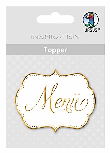 Ursus 56700010 Topper Menü, weiß/gold, 8 Stück, ca. 6,5 x 7,6 cm, aus hochwertigen Materialien, mit edlem Perleffekt, Folienveredelt in silber, zum Verzieren von Karten von Ursus