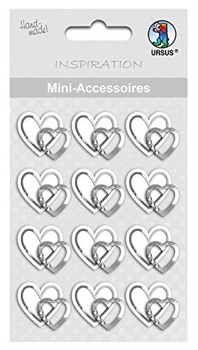 Ursus 56900001F - Mini Accessoires, Herzen, weiß/silber, 12 Stück, mit Dekosteinen, ideal zum Verzieren von Karten, Scrapbooking und Geschenken von Ursus
