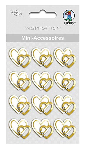 Ursus 56900002F - Mini Accessoires, Herzen, gold, 12 Stück, mit Dekosteinen, ideal zum Verzieren von Karten, Scrapbooking und Geschenken von Ursus