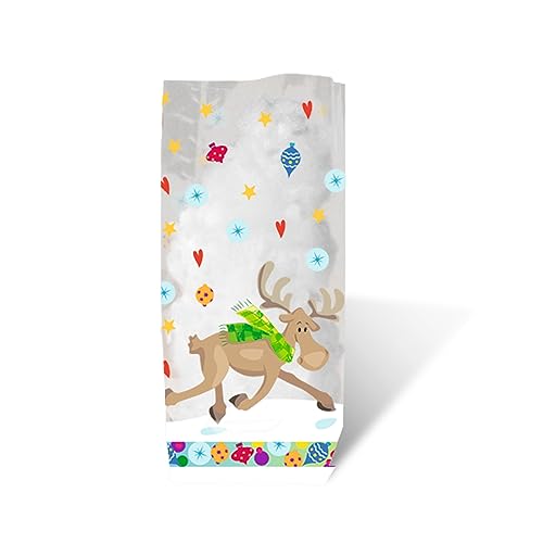 Ursus 5830000 - Geschenk Bodenbeutel, Elche, 10 Stück, aus lebensmittelechter Folie, ca. 11,5 x 19 cm, transparent, bedruckt, ideal für kleine Überraschungen von Ursus