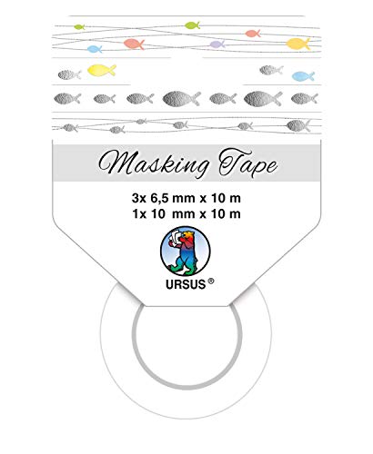 Ursus 58850008F - Masking Tape Fische, 4 Rollen, Klebeband aus Papier, folienveredelt, ideal zum Verzieren von Karten, Scrapbooking und Geschenken von Ursus