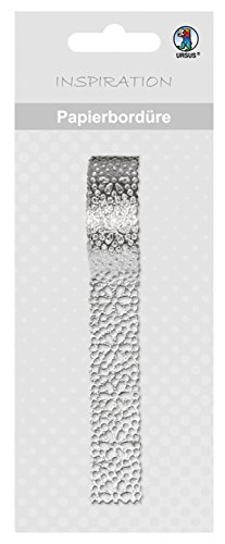 Ursus 59030014 - Papierbordüren, silber, Breite ca. 15 mm, Länge ca. 200 cm, selbstklebend auf Folie, leicht abziehbar, ideal zum Verzieren und Dekorieren von Karten und Geschenken von Ursus