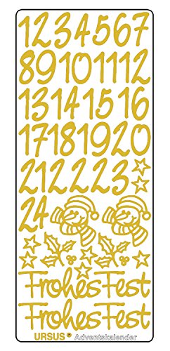 Ursus 593000103 - Kreativ Sticker Adventskalender, gold, 5 Stickerbögen mit Zahlen von 1 bis 24, selbstklebend, leicht abziehbar, zum Nummerieren von selbstgemachten Adventskalendern Ursus 593000103 - Kreativ Sticker Adventskalender, gold, 5 Stickerbögen mit Zahlen von 1 bis 24, selbstklebend, leicht abziehbar, zum Nummerieren von selbstgemachten Adventskalendern von Ursus